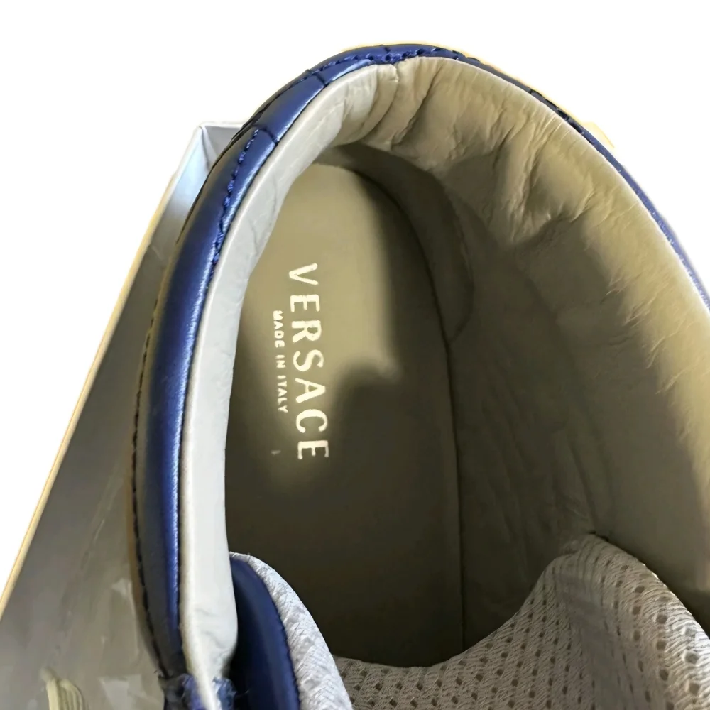 RARE Versace Blue Quilted Leather HighTop Trainers EU 43 Men's US Size 10 (EUC) - Picture 9 of 13